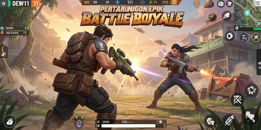 Gameplay mendebarkan dalam pertempuran Battle Royale.