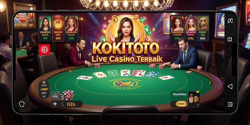 Screenshot gameplay KOKITOTO dengan dealer profesional dan interaksi live.