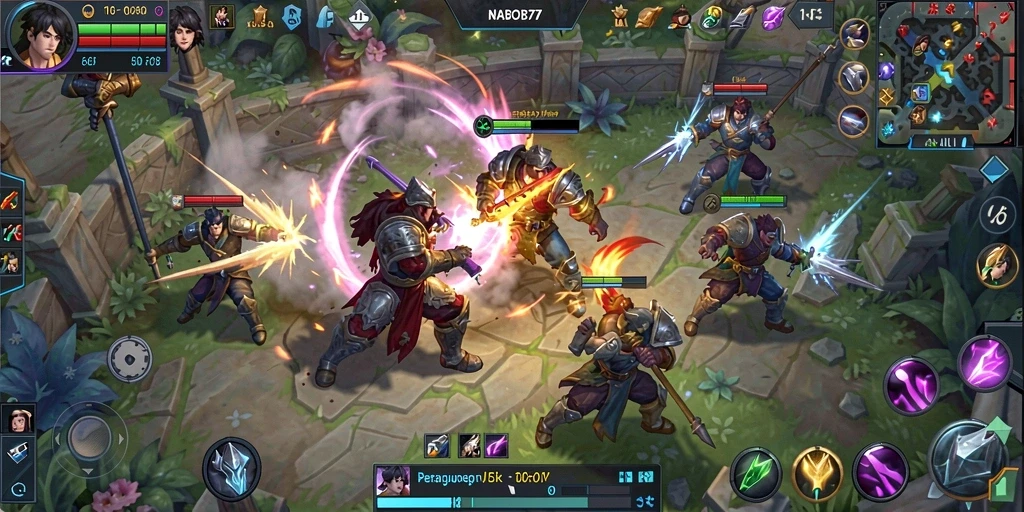 Tampilan gameplay seru dalam NABOB77 dengan aksi MOBA yang intens.