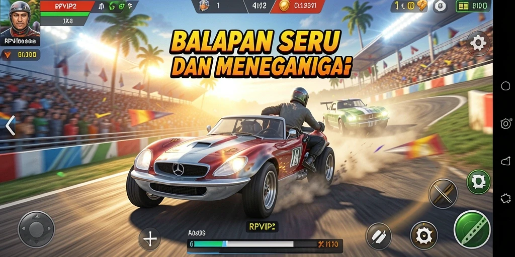 Tampilan gameplay RPVIP2 yang intens dan menarik saat balapan.