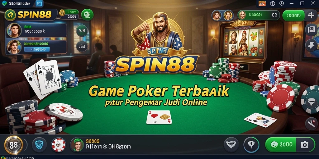 Tampilan menegangkan gameplay poker di SPIN88 dengan pemain aktif.
