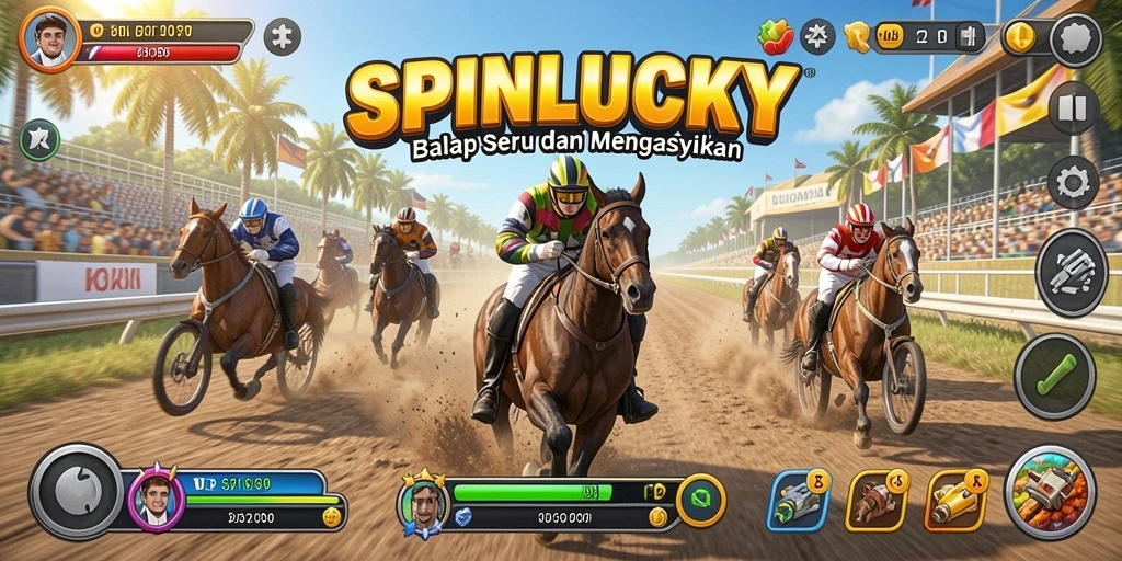 Gameplay SPINLUCKY menampilkan balapan yang mendebarkan di trek menantang.