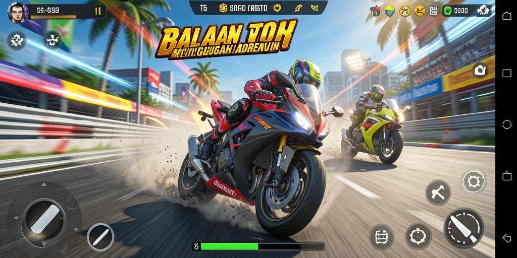 Gameplay seru balapan motor di trek yang menantang.