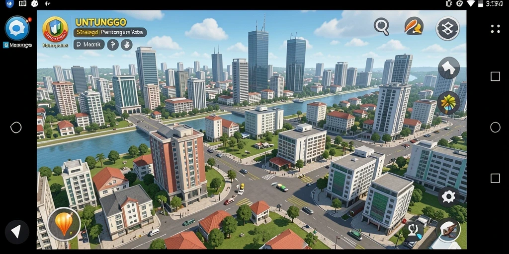 Tampilan gameplay <strong>UNTUNGGO</strong> yang menarik dengan aksi membangun kota.