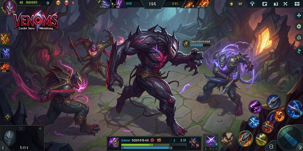 Screenshot gameplay <strong>VENOM889</strong> menampilkan aksi seru di arena MOBA.